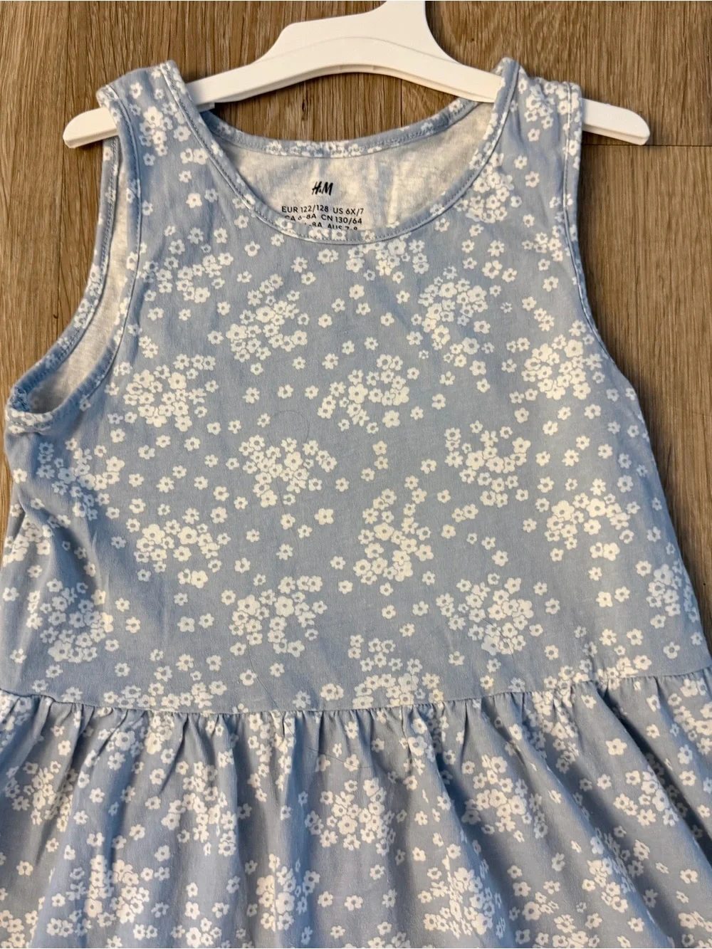 H&M Girl's Size 6X/7 Light Blue Tank Dress With White Floral Pattern